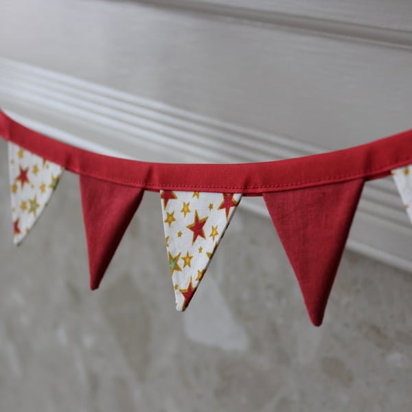 Mini Christmas Bunting - Red with Christmas Stars