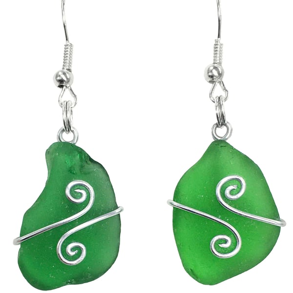 Sea Glass Celtic Earrings Handmade Wire Wrapped Scottish Seaglass Jewellery