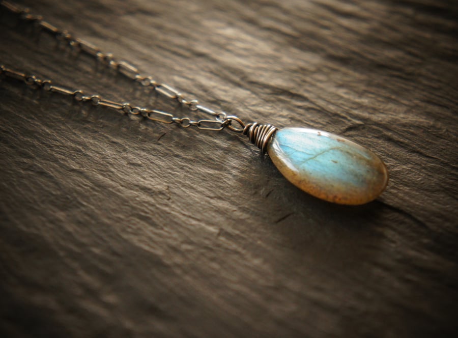 Teardrop Labradorite Silver Pendant