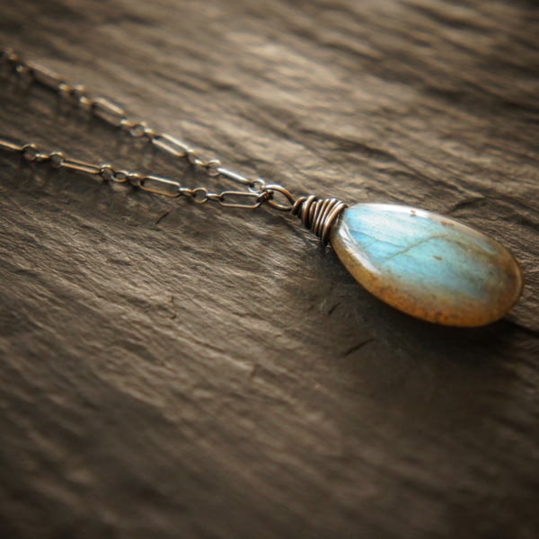 Teardrop Labradorite Silver Pendant