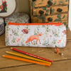 Zip pouch made with foxy and hedgehog woodland print, in a really useful size,