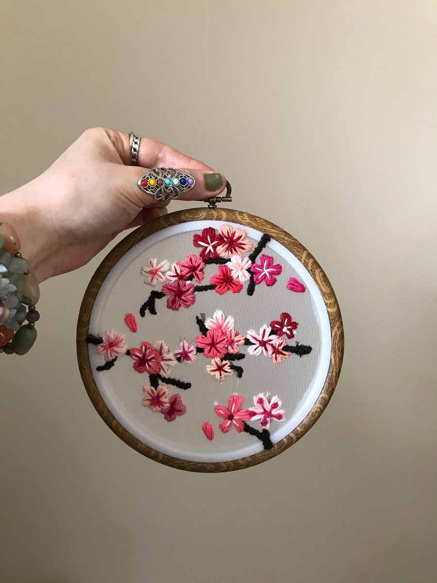 Sakura cherry blossom hand embroidery wall art