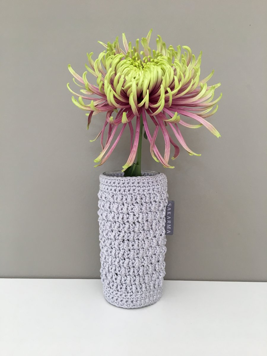 Crochet Vase - Silver Grey 