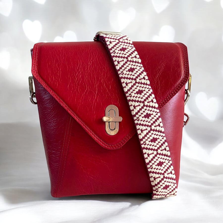 Handcrafted Red Leather Crossbody Bag - Leather Handbag - Christmas Gift
