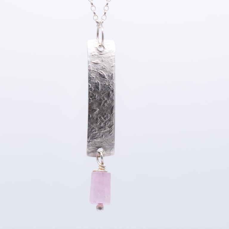 Kunzite and Sterling Silver Pendant Handmade 