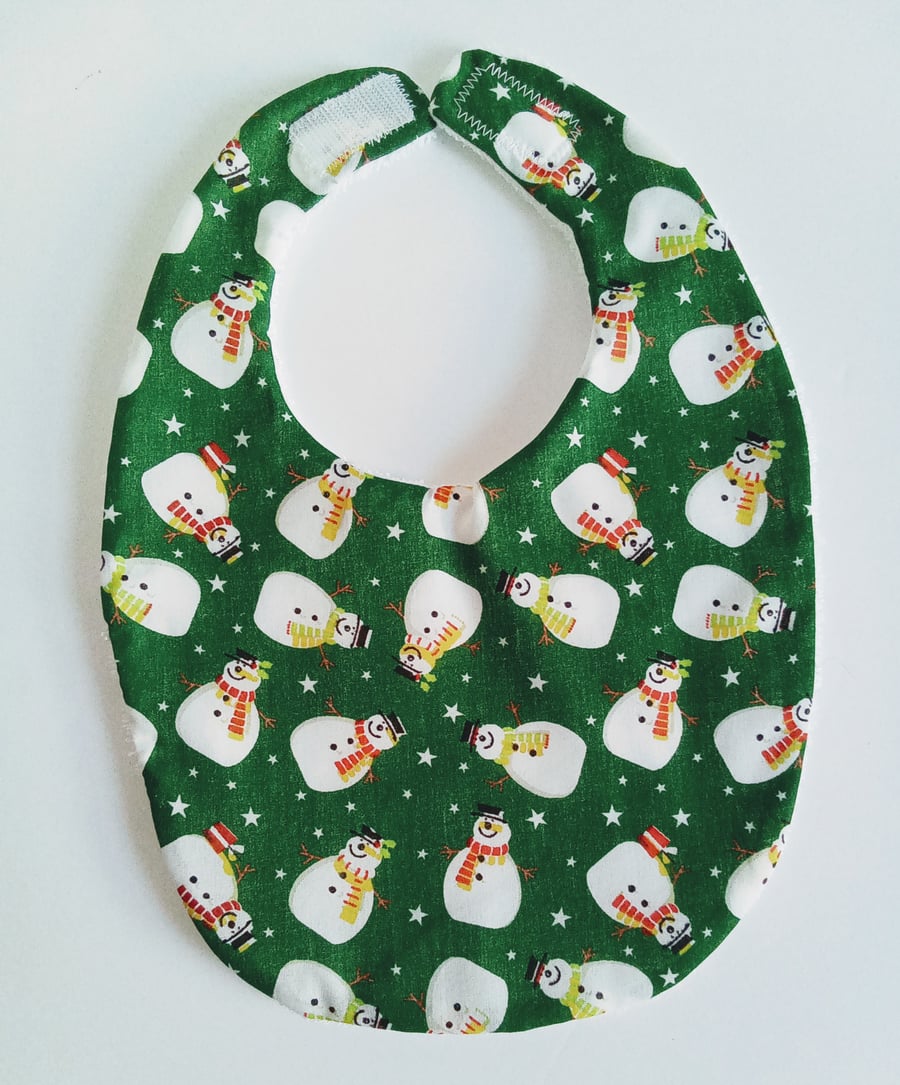  Christmas bib, xmas bib, green, snowmen, bib, stars, babies first Christmas