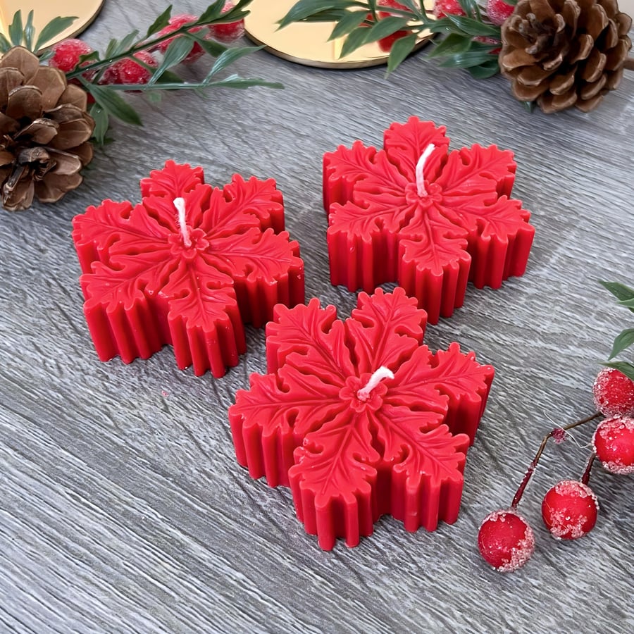 Red Christmas Snowflake Candles - Colourful Christmas Decoration Candle
