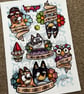 Bluey inspired Full Colour New School Tattoo Flash Print