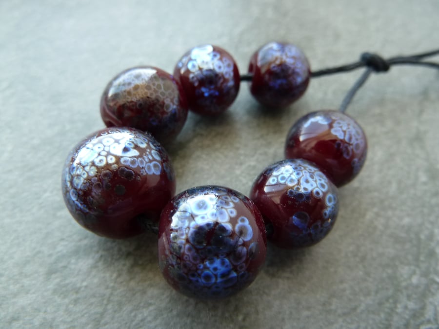 handmade lampwork glass beads, red sphere set