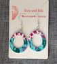 Magenta and teal drop earrings. - Image 2