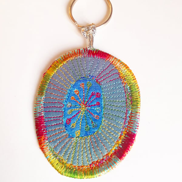 SECONDS SUNDAY Textile Keyring Free Machine Embroidery 