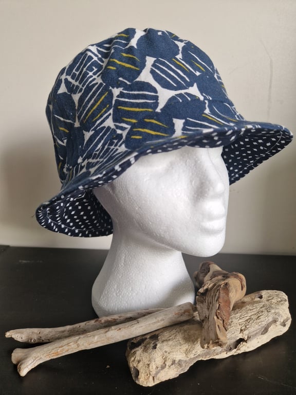 Handcrafted reversible mid century patterned summer festival bucket hat 