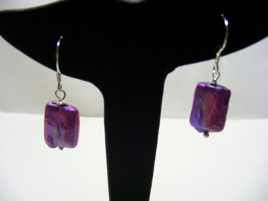 Freshwater Cultured Purple Pearl and 925 Sterling Silver Earrings.