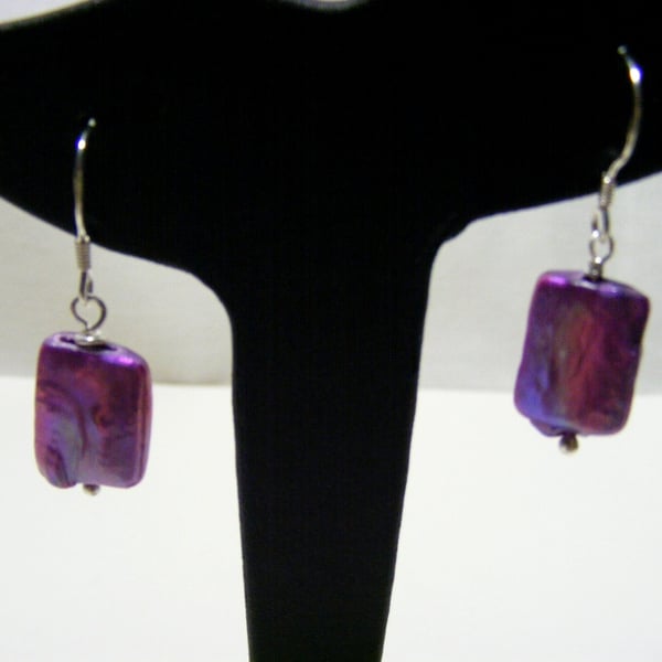 Freshwater Cultured Purple Pearl and 925 Sterling Silver Earrings.
