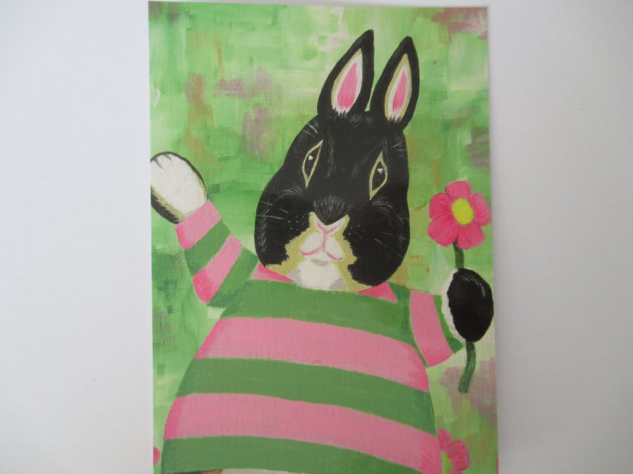 Bunny Rabbit Postcard Art Print from Portrait Small Picture Cartoon Style