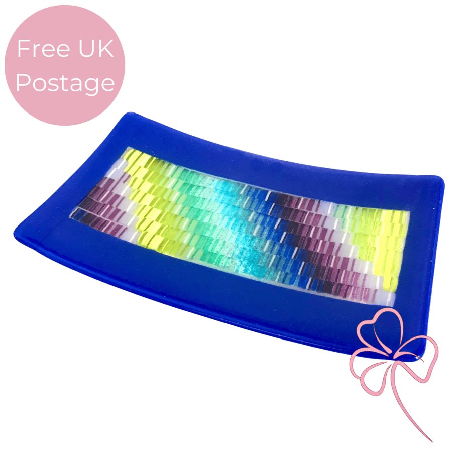 Fused Glass Tapestry Platter – Unique Handmade Decorative Glass Art
