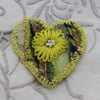 Brooch - Yellow Flower on Green Felted Heart