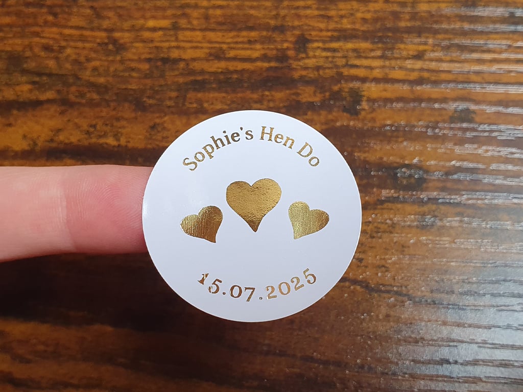 35 x Foiled Custom Personalised Hen Do Name & Date 37mm Stickers