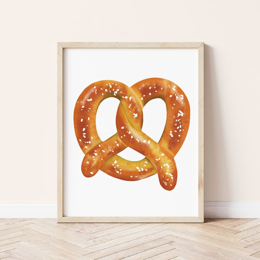 Pretzel Illustrated Art Print, Pretzel Print