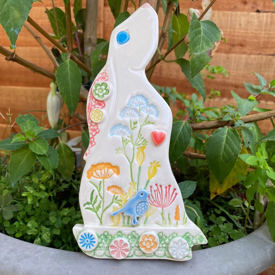 Large ceramic moongazing hare pink ear