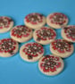15mm Wooden Red & Aqua Floral Buttons Natural Wood 10pk Flowers (SNF14) - Image 1