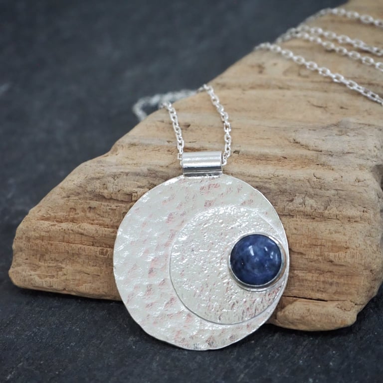 Pendant necklace, silver pendant, blue moon,  Crescent moon, full moon pendant
