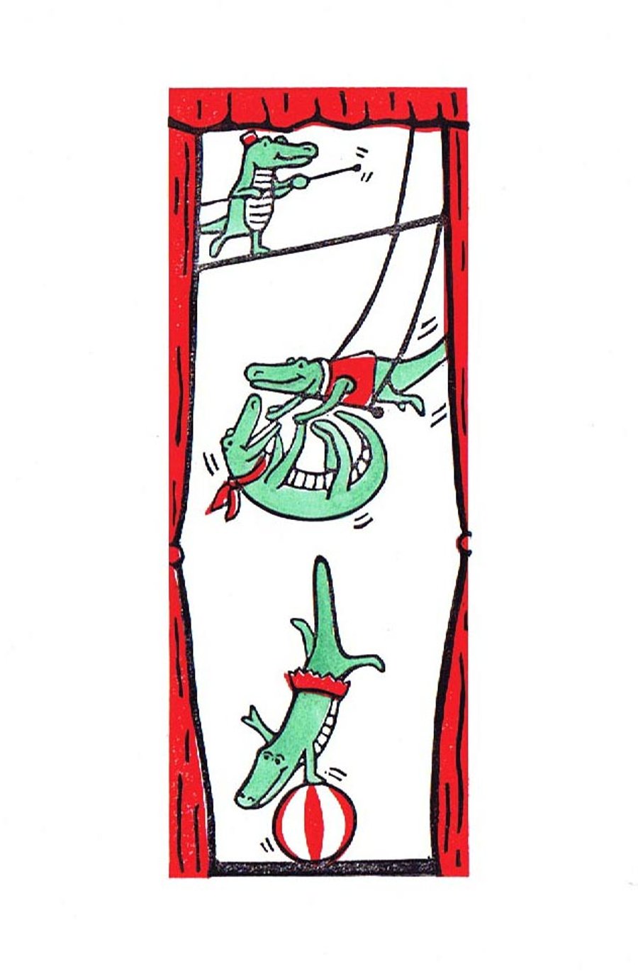 Lino Print - Acrobatic Alligators