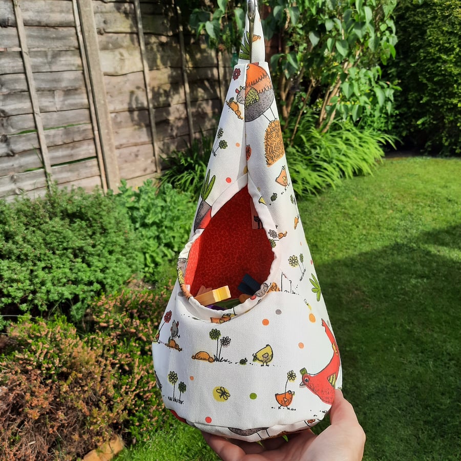 Peg bag with a Chicken theme, that folds away, Gift for Chicken owner,  free p&p