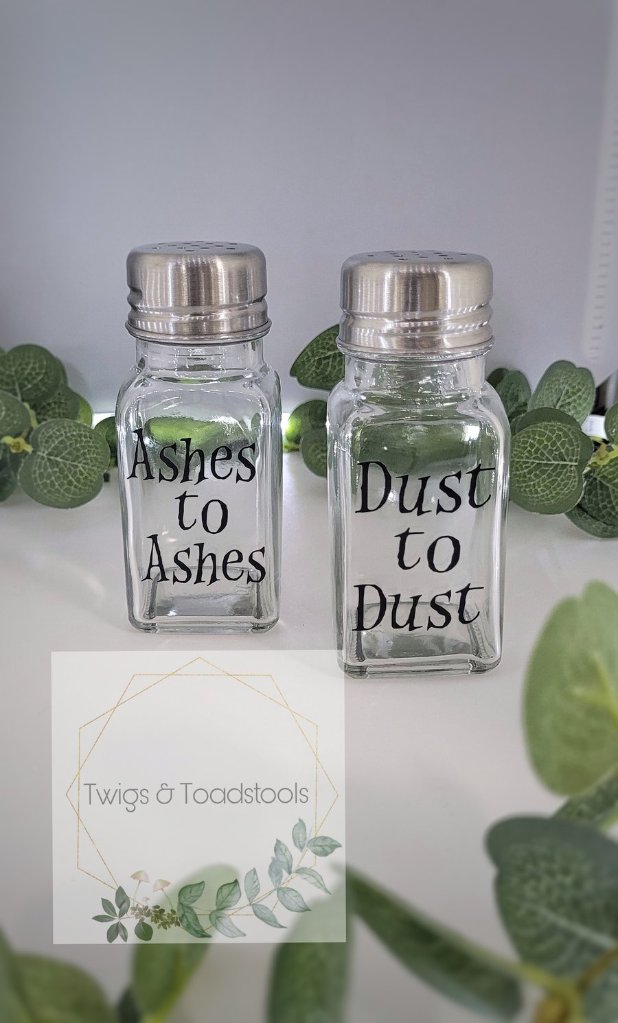 Salt & pepper ashes to ashes quirky set 