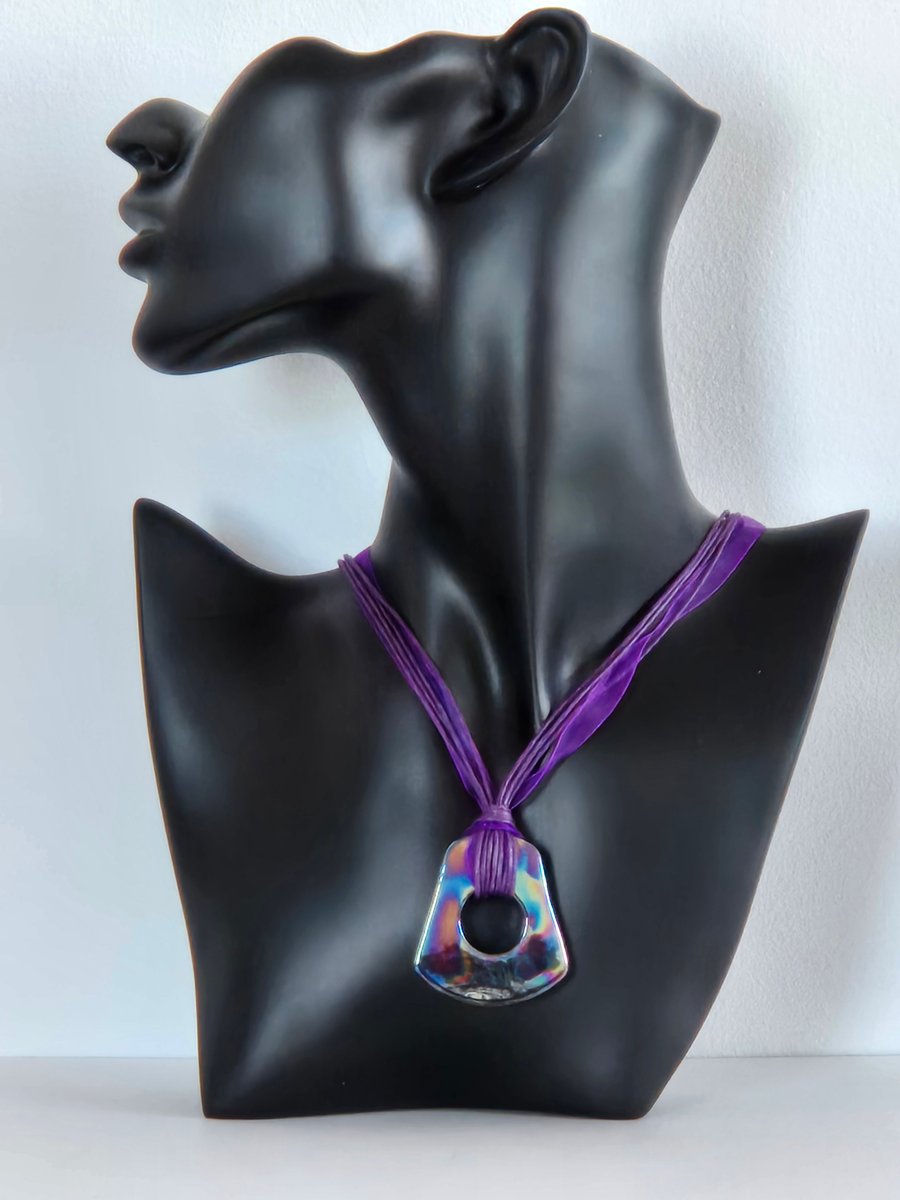 Handcrafted purple metallic look necklace