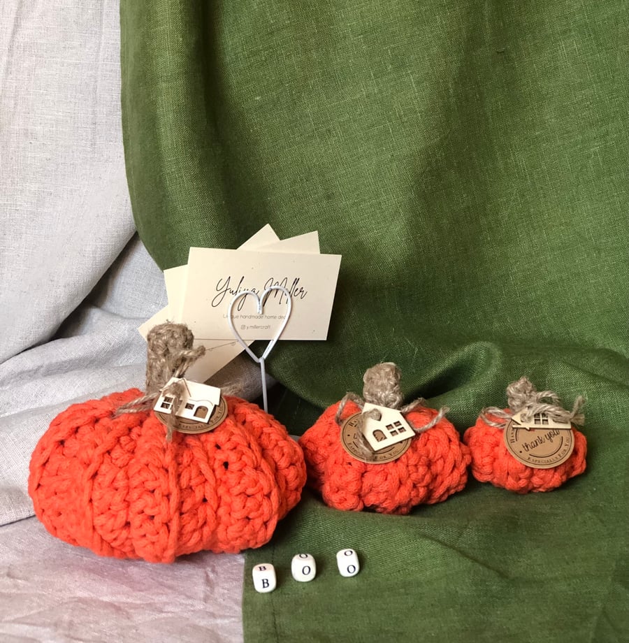 set of three haloween decoration pumpkins