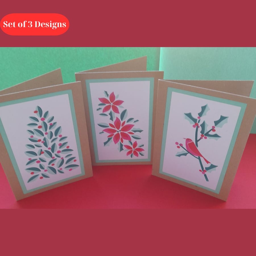 Set of 3 Arctic Designs - Handmade Cards - Teal & Pink