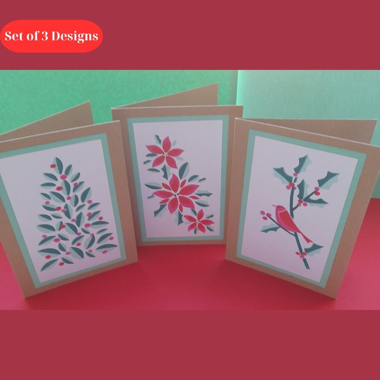 Set of 3 Arctic Designs - Handmade Cards - Teal & Pink