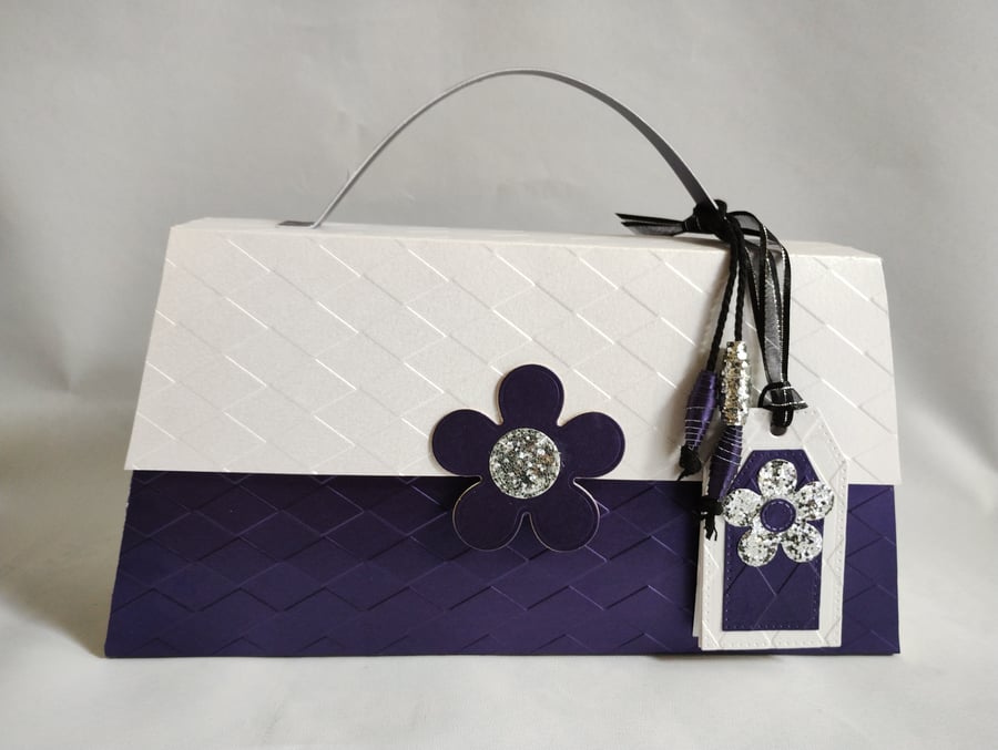 Groovy Retro 1960s Inspired Purple & White Long Handbag Style Gift Box Bag
