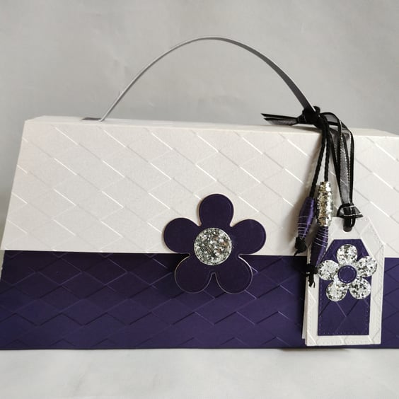 Groovy Retro 1960s Inspired Purple & White Long Handbag Style Gift Box 