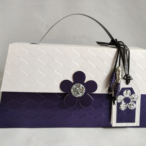 QUANTissential Mary Quant Inspired Purple & White Long Purse Style Gift Box Bag