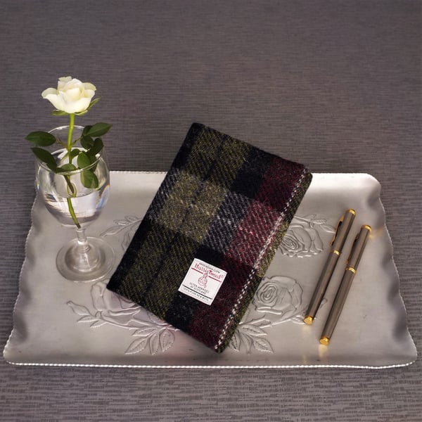Harris tweed covered A6 notebook journal diary wine red olive green