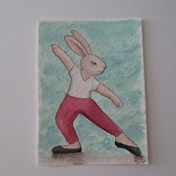 ACEO Bunny Rabbit Ballerina Ballet Dancing Bunny Rabbit Original Painting 021