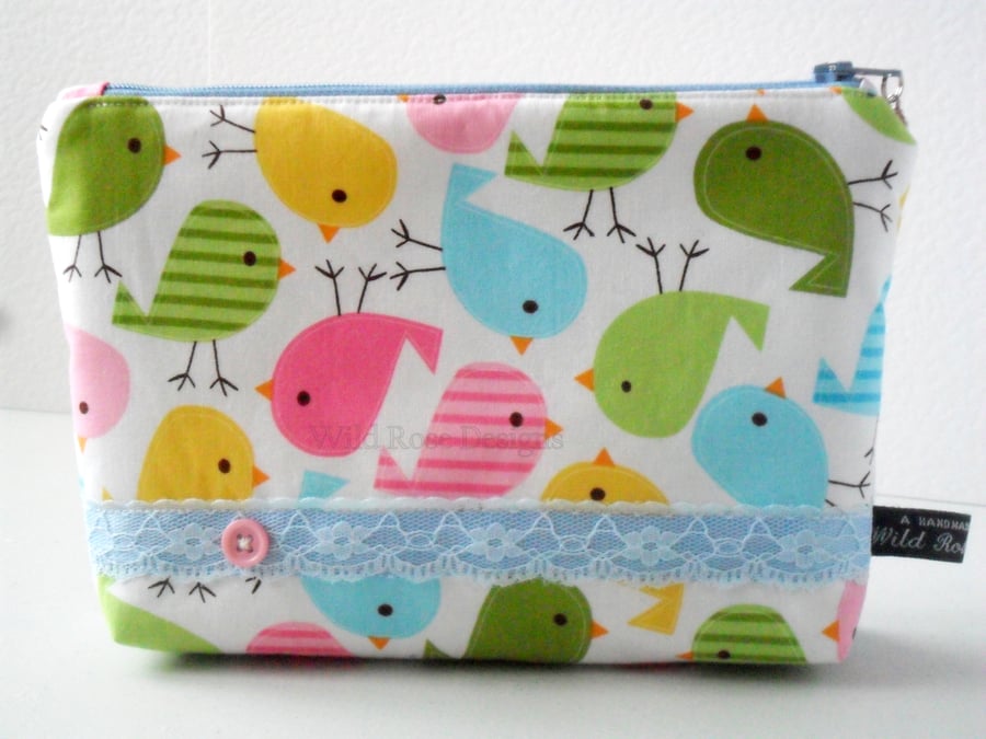 Make up bag in a bird print