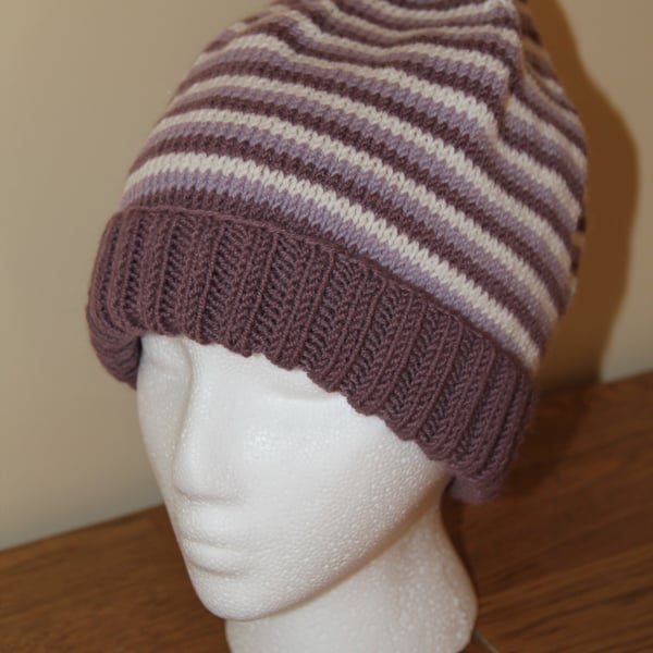 Hand Knitted Alpaca Mix Striped Beanie