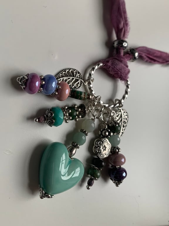 Silver blue pendant - semi precious charm cluster