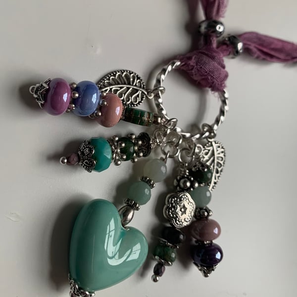 Silver blue pendant - semi precious charm cluster