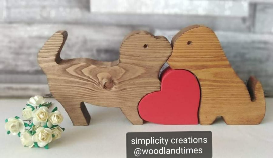 Dogs, wooden handmade dogs  and heart gift, new design, gift boxed, simplicity