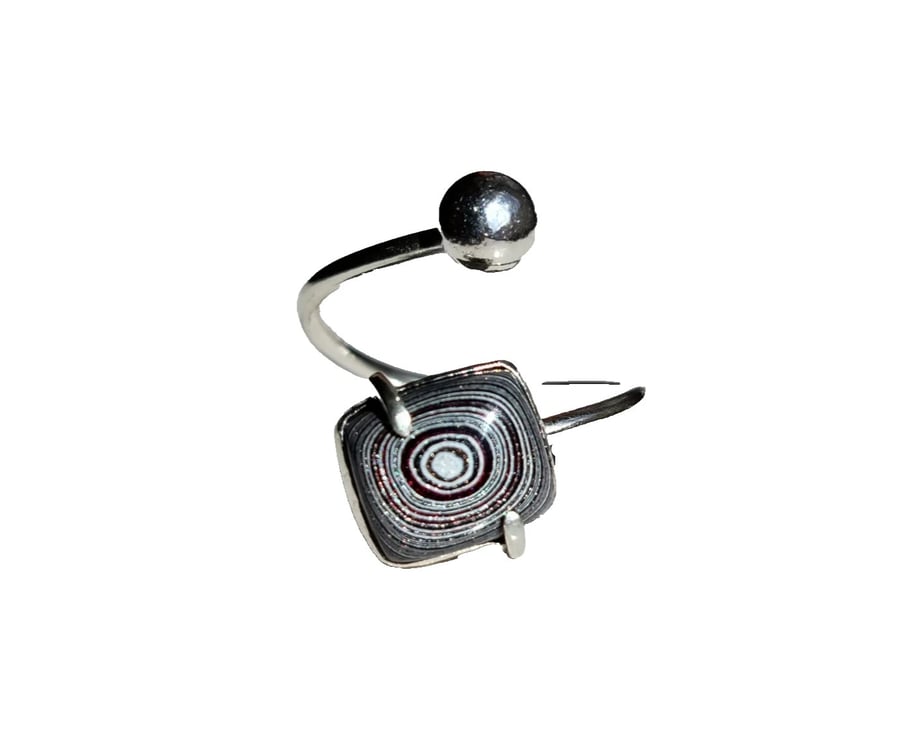Fordite Adjustable Ring Sterling Silver Jewellery Gift Bullseye Recycle Upcycle