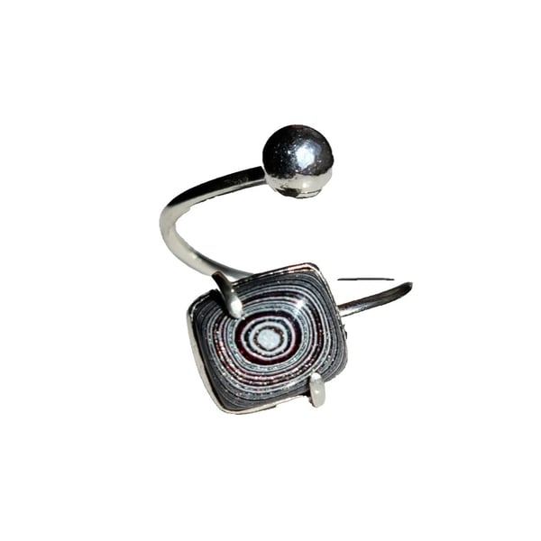 Fordite Adjustable Ring Sterling Silver Jewellery Gift Bullseye Recycle Upcycle