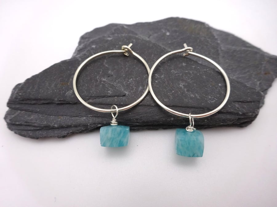 sterling silver hoop earrings, amazonite