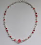 Modern Ruby Drift - Red and Opaline Geometric Glass Necklace - Image 9