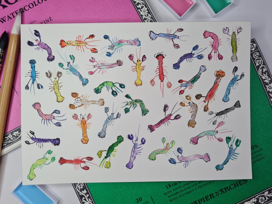 Original lobster pattern Watercolour painting