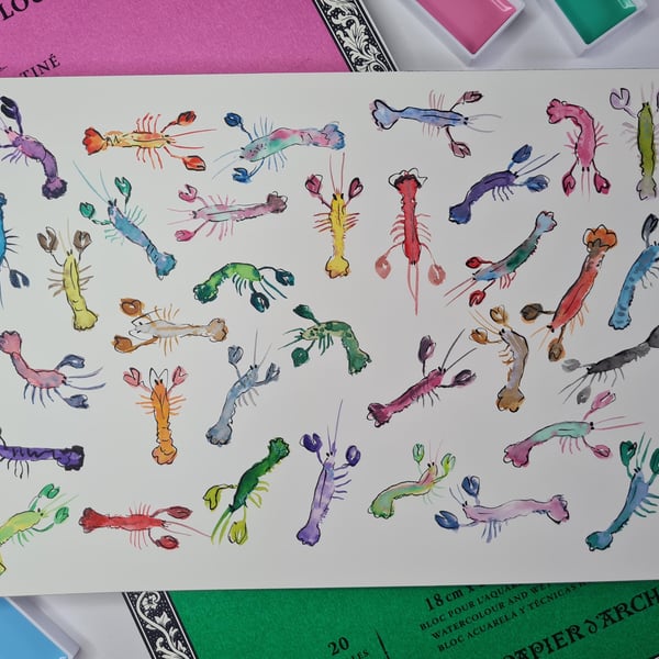 Original lobster pattern Watercolour painting