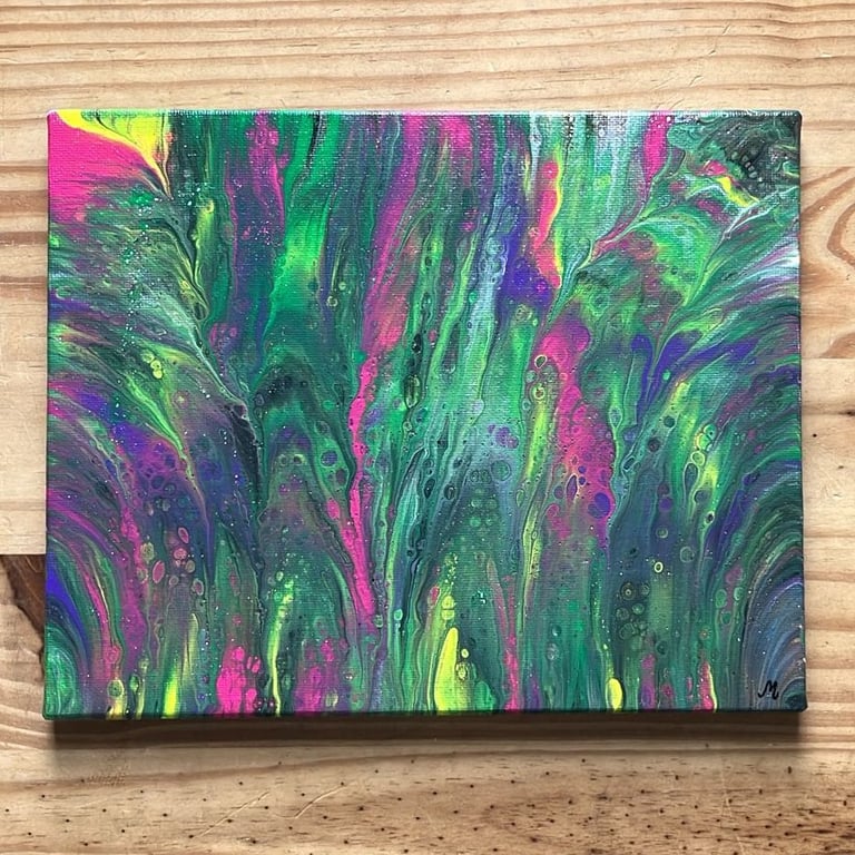 Sagewater Whisper, Original Acrylic Pour Painting (10 by 8)"  